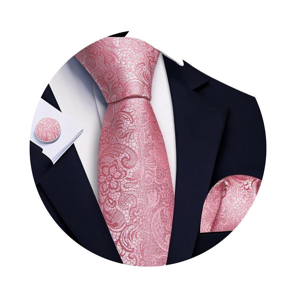 9508 Rose Gold Tie Sets Silk Solid Necktie Stain Ties Handkerchief Pocket